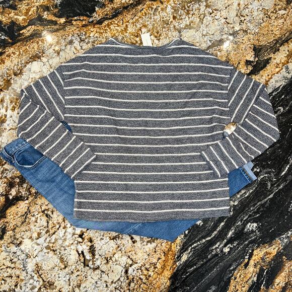 NWT Anthropologie Blue & Ivory Textured Stripe Raw Trim Sweatshirt - Picture 6 of 10
